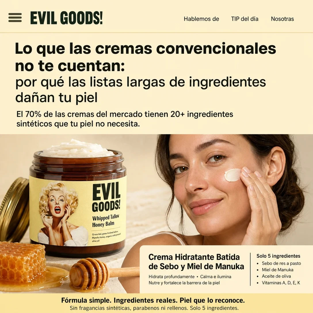 Crema Hidratante de Ternera y Miel Evil Goods - Oferta limitada