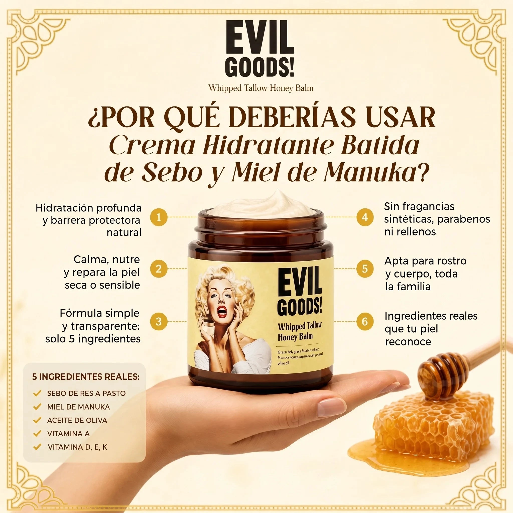 Crema Hidratante de Ternera y Miel Evil Goods - Oferta limitada