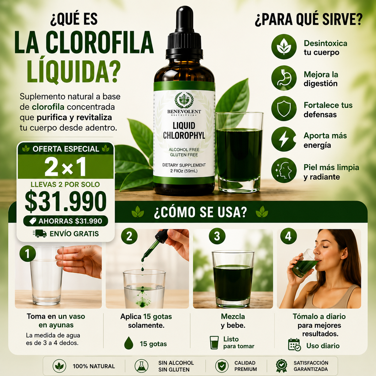 Clorofila Benevolent Detox x 60 ML - Promo 2x1 + envío Gratis