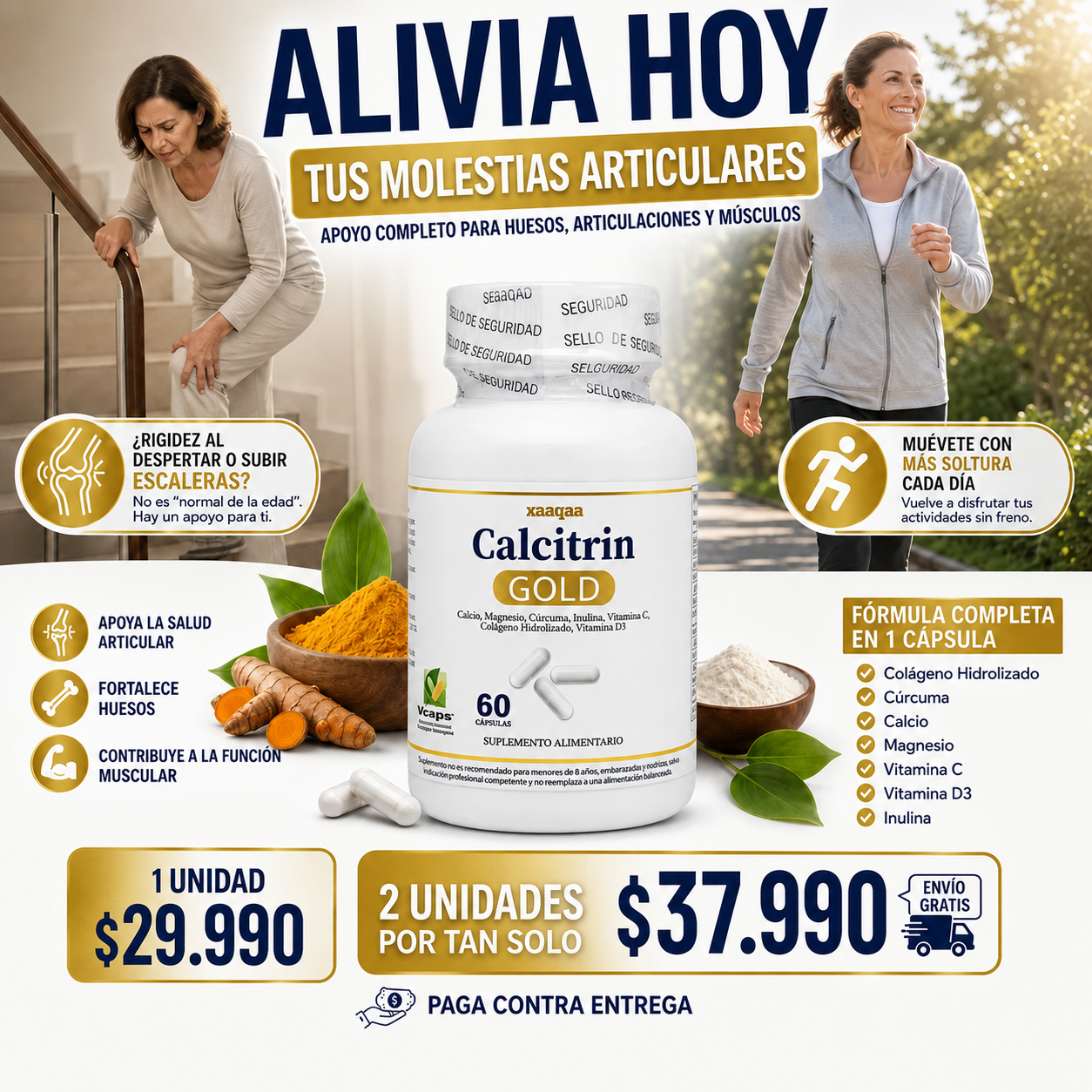 Calcitrin Gold 60 cap. Fómula Premium - Calcio + Vitaminas D3