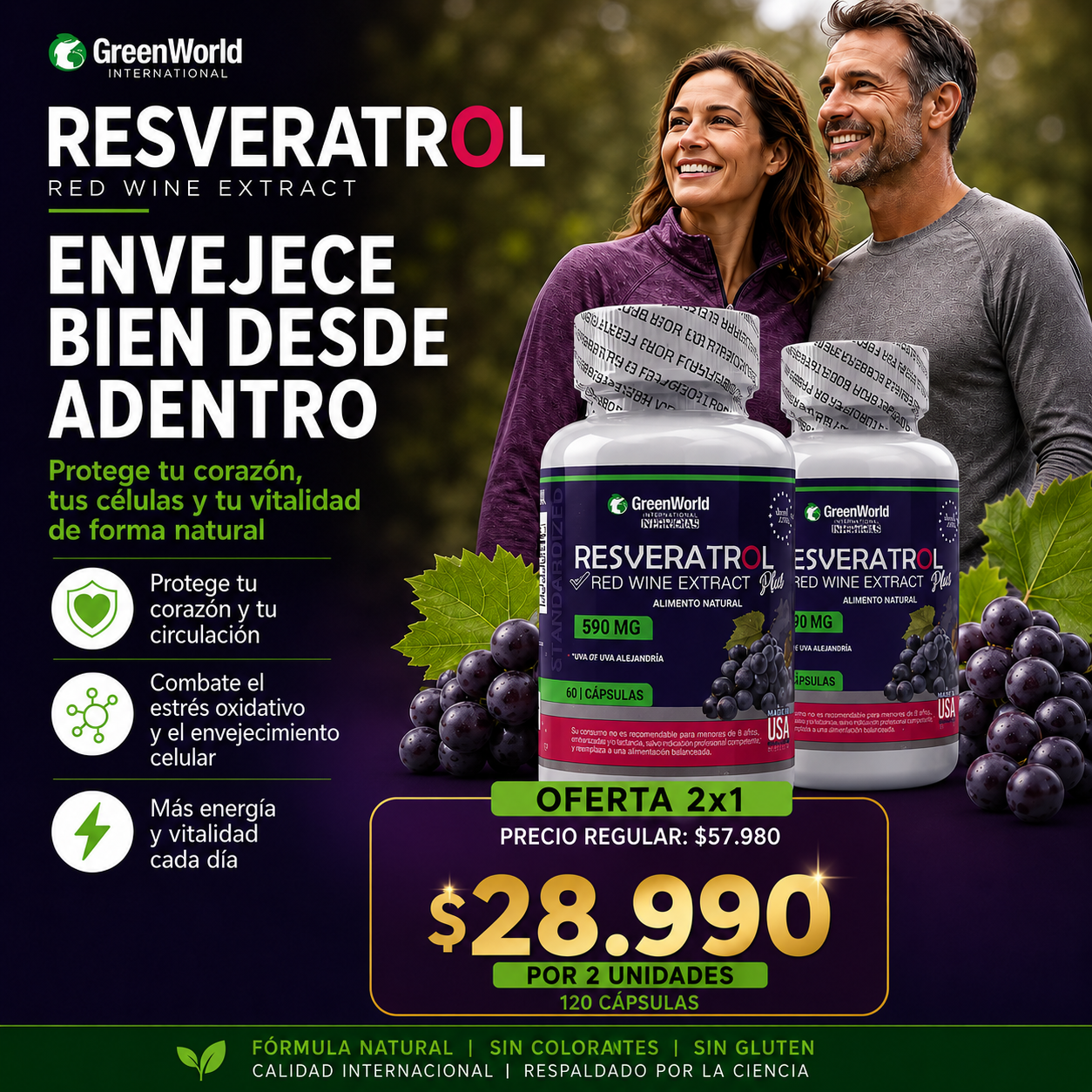 Resveratrol 590 mg - Oferta 2x1 + Envío Gratis